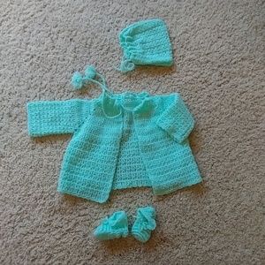 Mint coloured handmade 1950s baby set 0-6 mos